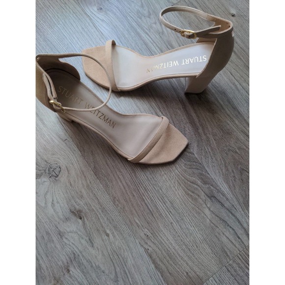 Stuart Weitzman Amelina Nearlynude Suede Heel Sandals Adobe Nude - Picture 13 of 16